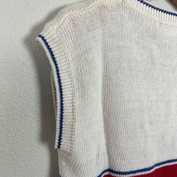 SKYR Vintage Sweater Vest Sailboats 80's 90's Nautical Size 38 Ramie Cotton Knit - Picture 7 of 7